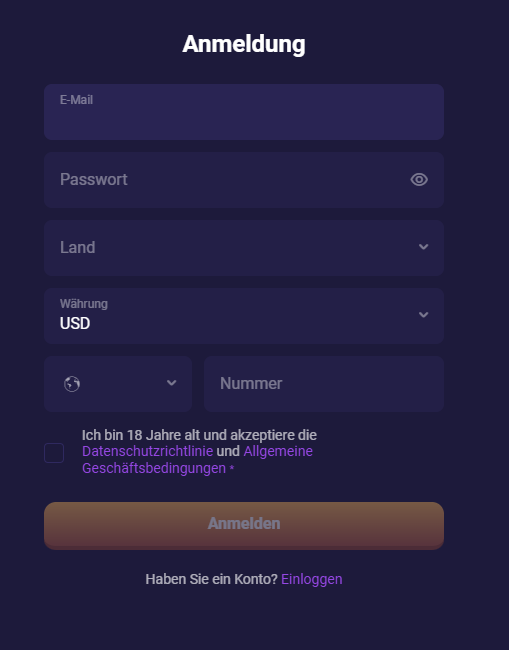 Anmeldeformular Beispiel